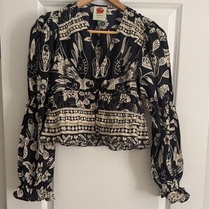 FARM Rio Black and Cream Patterned Blouse